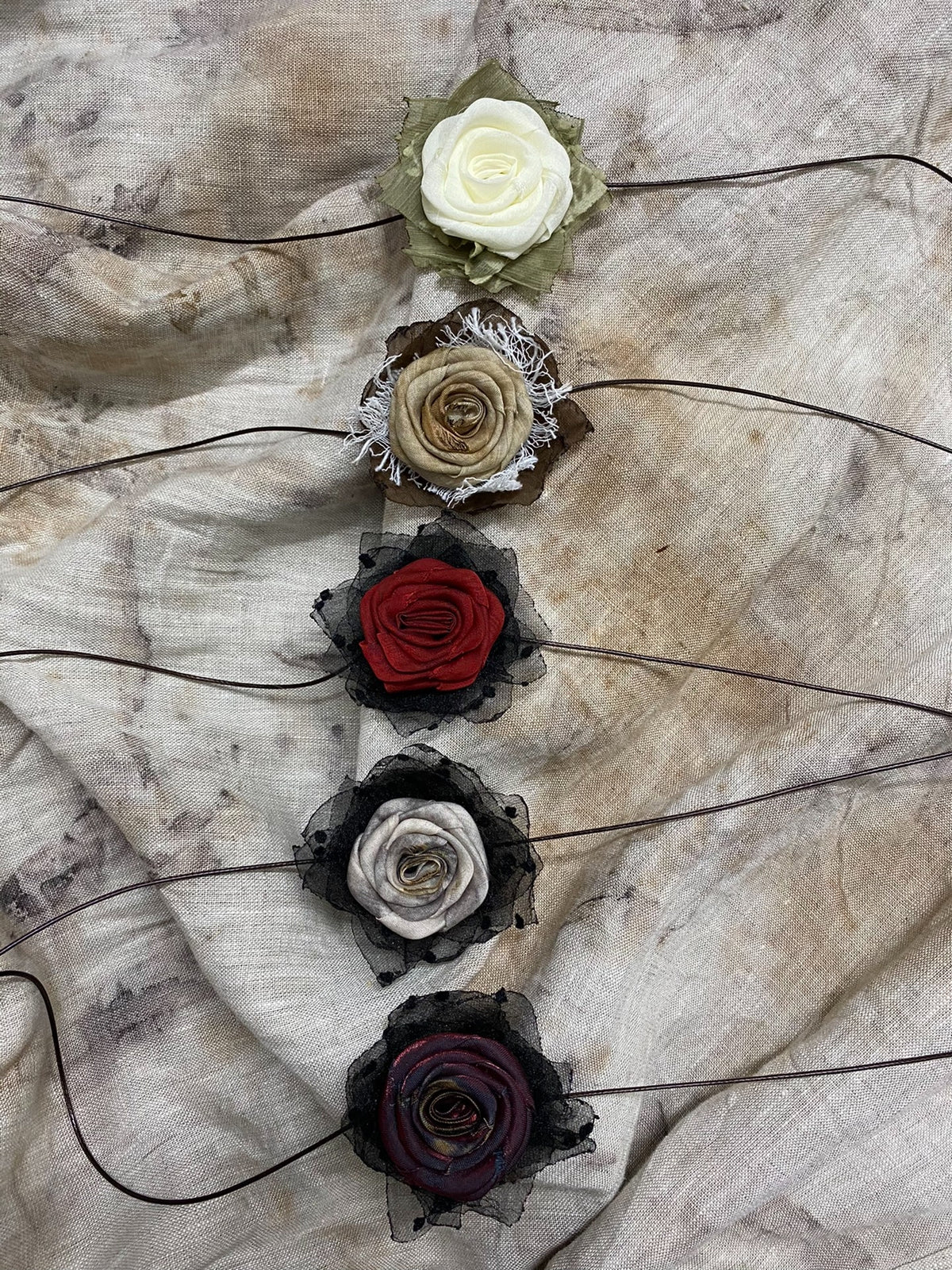 Handmade Fabric Rose Choker Necklace