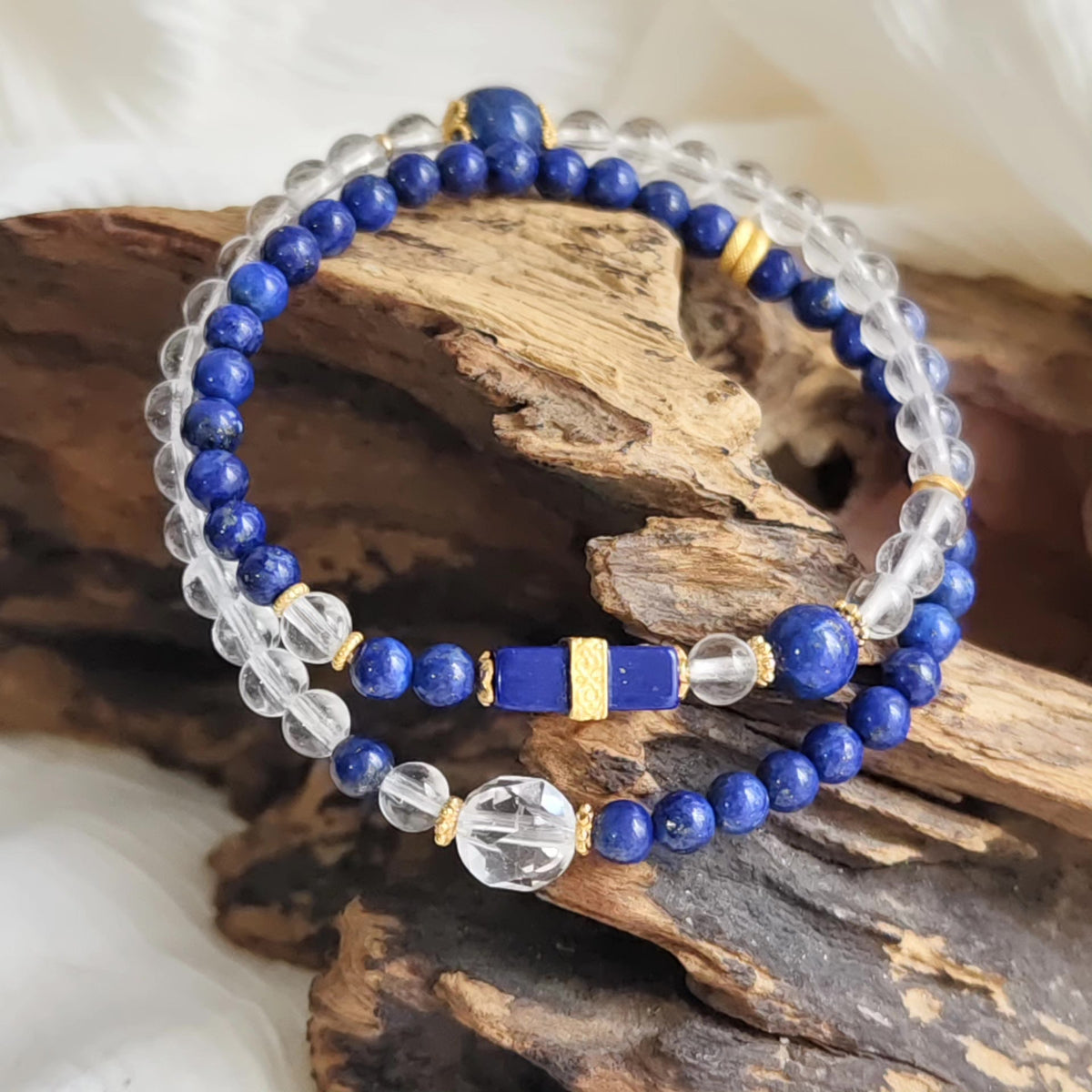 Wit Kristal Lapis Lazuli Dubbele Armband