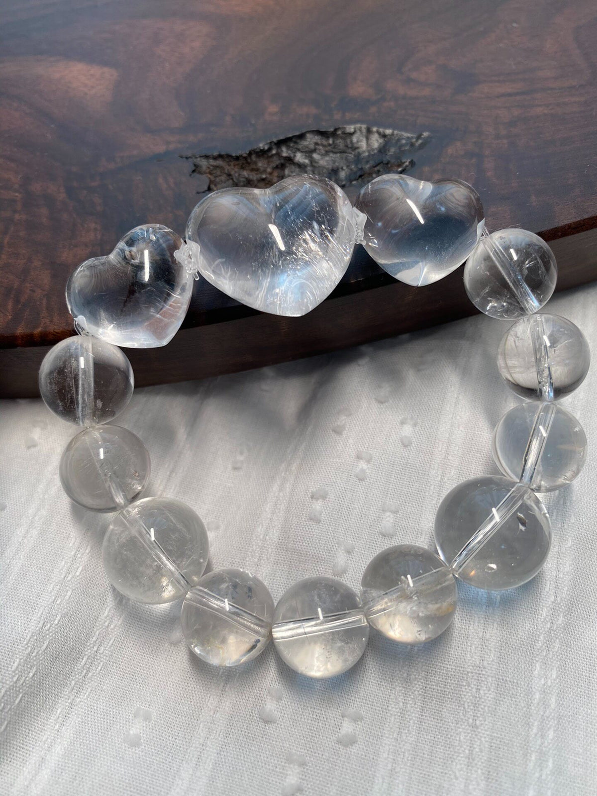 White Quartz Crystal Heart Bead Bracelet