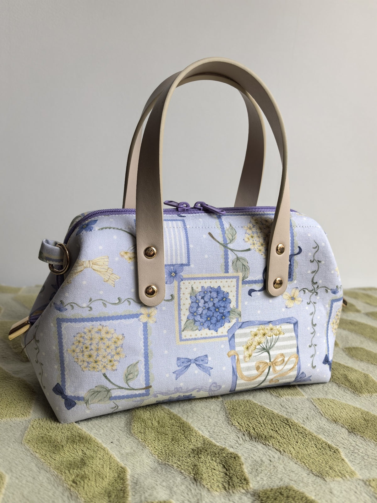 Hydrangea Print Woven Structured Handbag