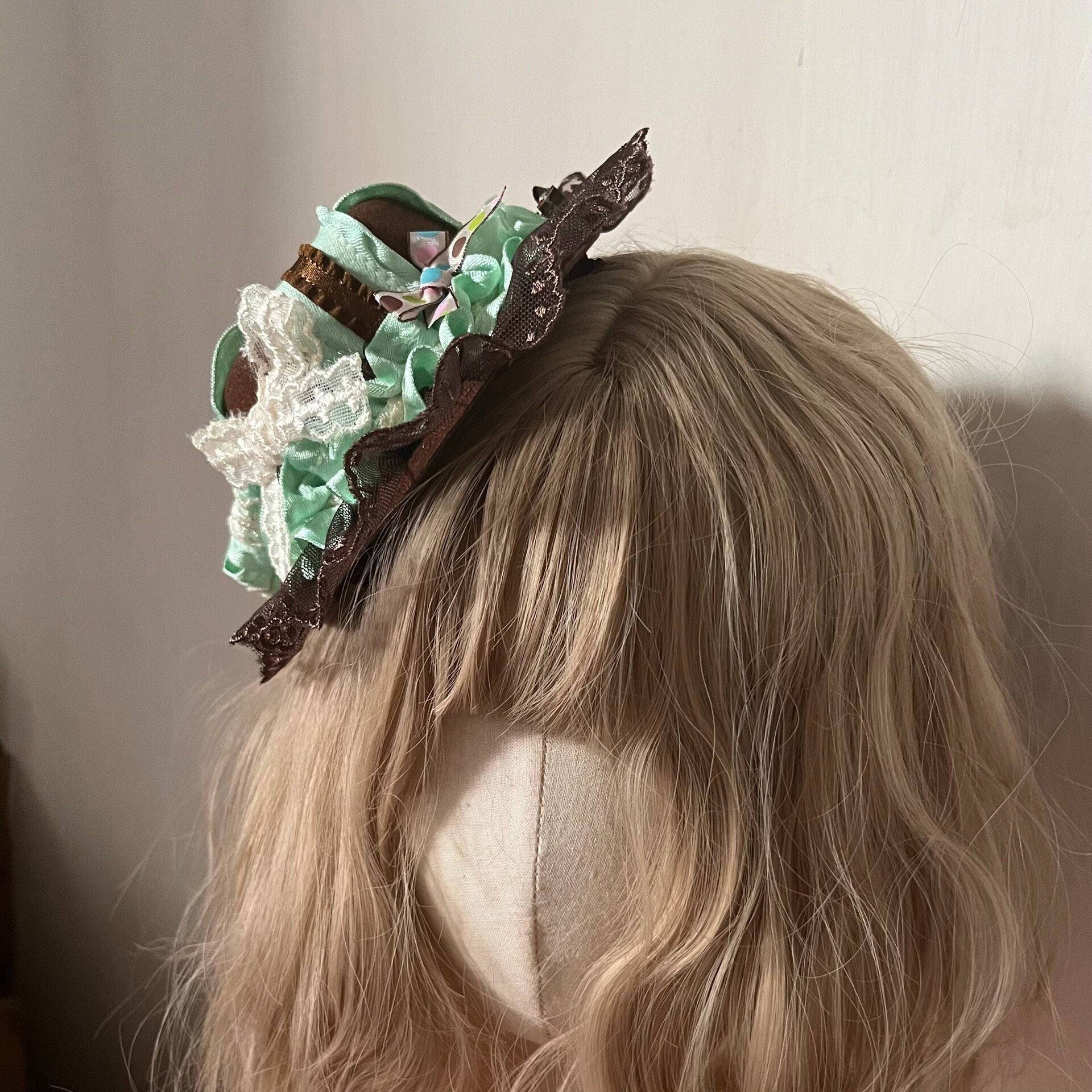 Handcrafted Lolita Mini Hat in Mint and Chocolate