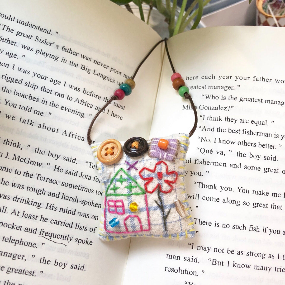 Handmade Fabric Pendant Necklace House Red Flower