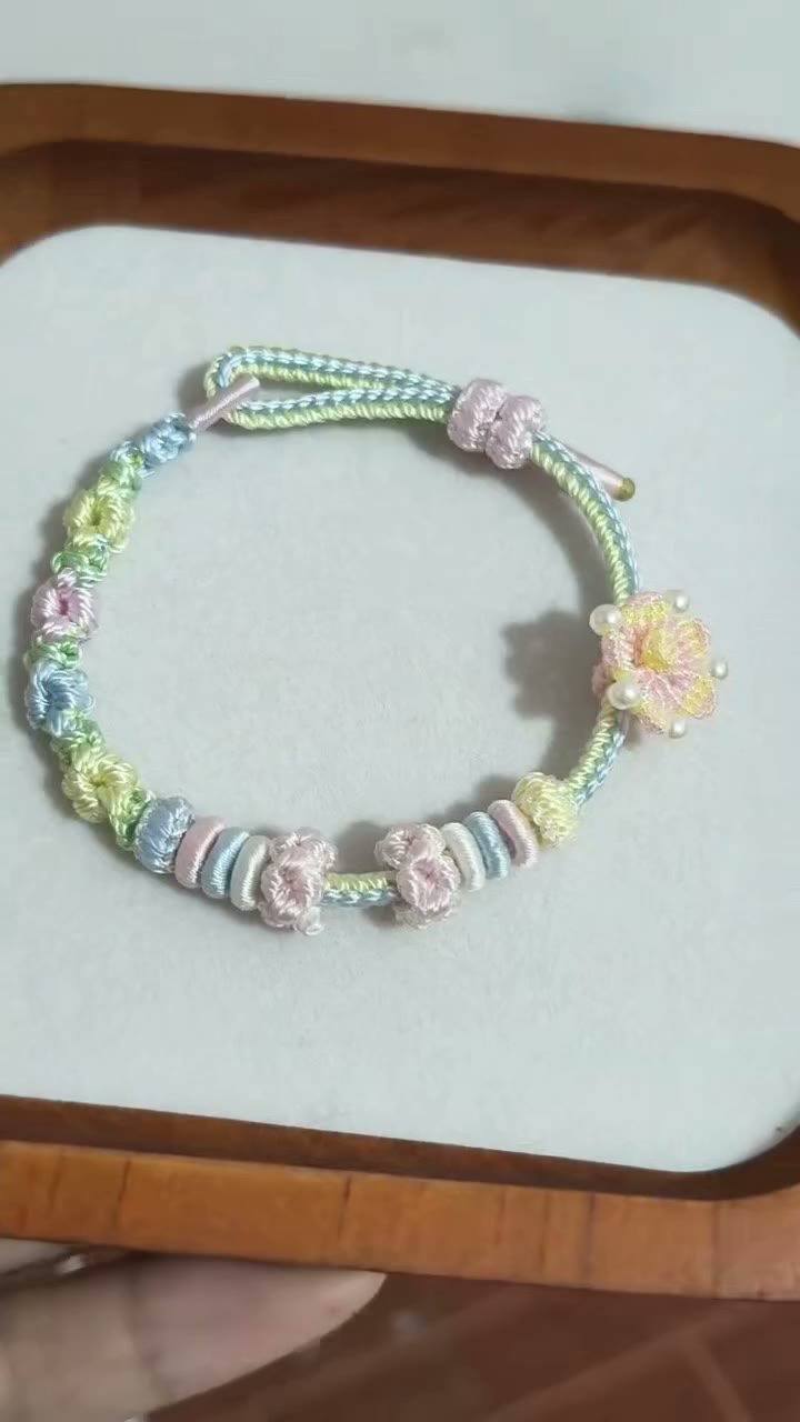 ハンドメイド グラデーション フラワー ブレスレット ピンク ブルー グリーン