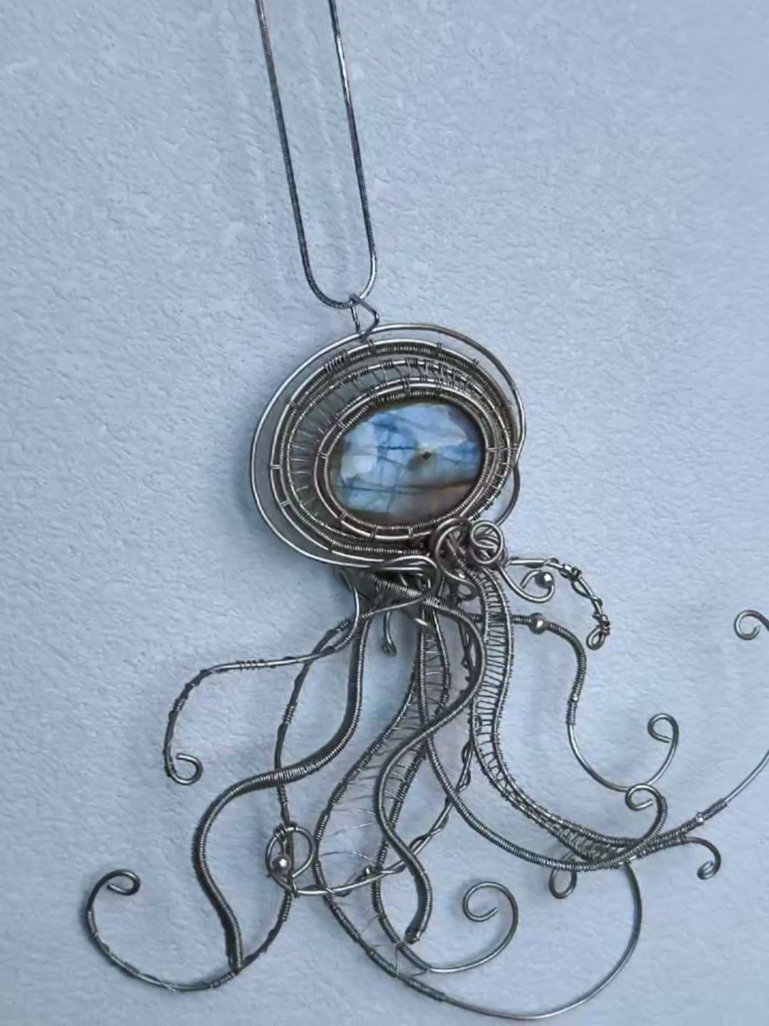 Labradorite Wire Wrapped Jellyfish Pendant Necklace