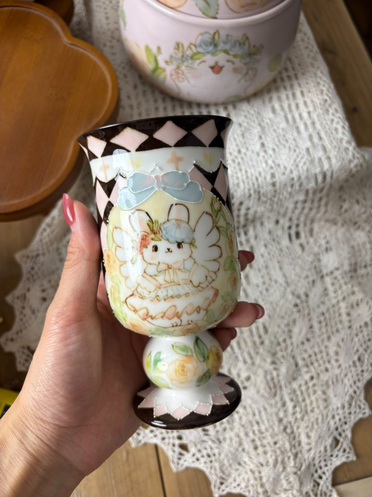 手描きうさぎのセラミックゴブレット