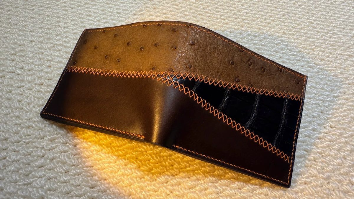 Handcrafted Bifold Wallet Crocodile Ostrich Leather