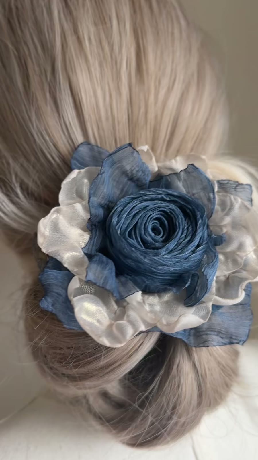 Large Fabric Scrunchie with Blue Rose Design