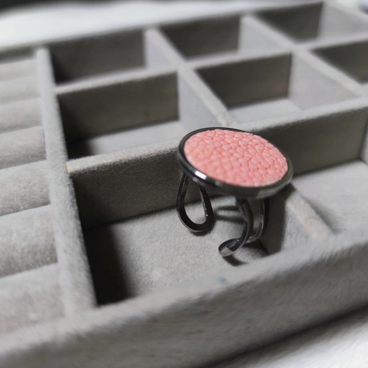 Pink Stingray Skin Adjustable Open Ring