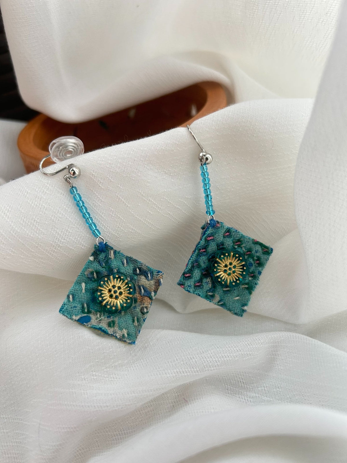 Vintage Indian Fabric DIY Clip Earrings