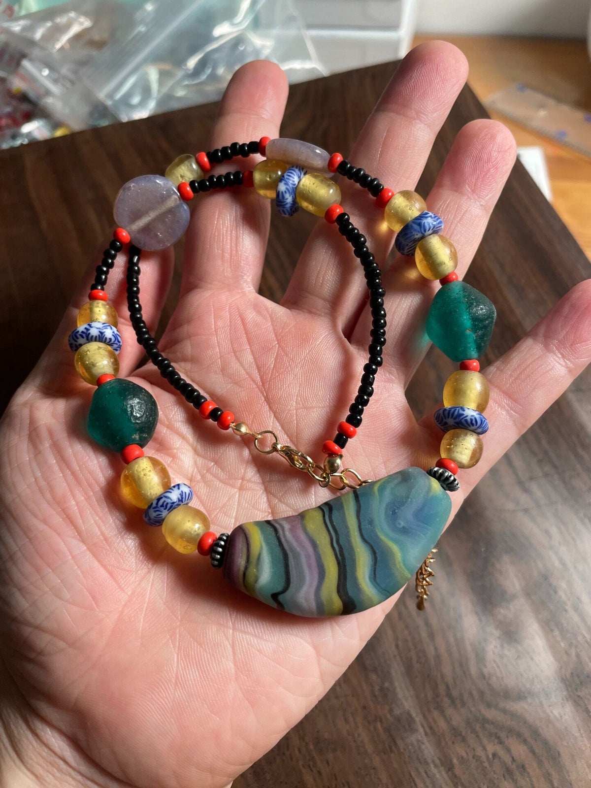 Handmade Frosted Glass Bead Necklace