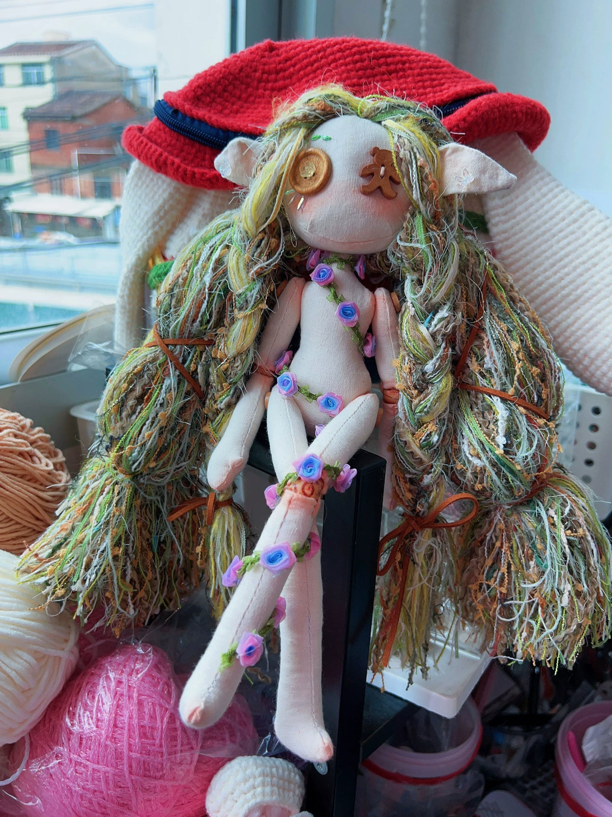 Handmade Fabric Doll with Wild Hair
