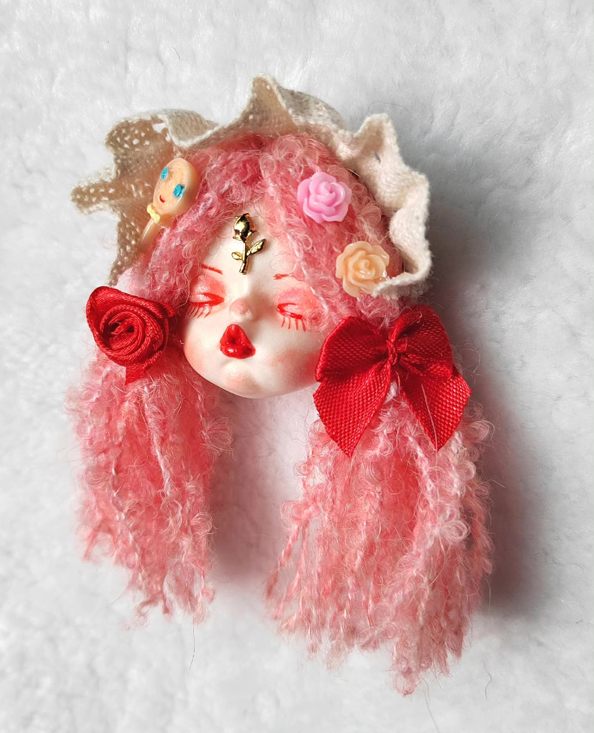 Clay Doll Head Brooch Lolita Style