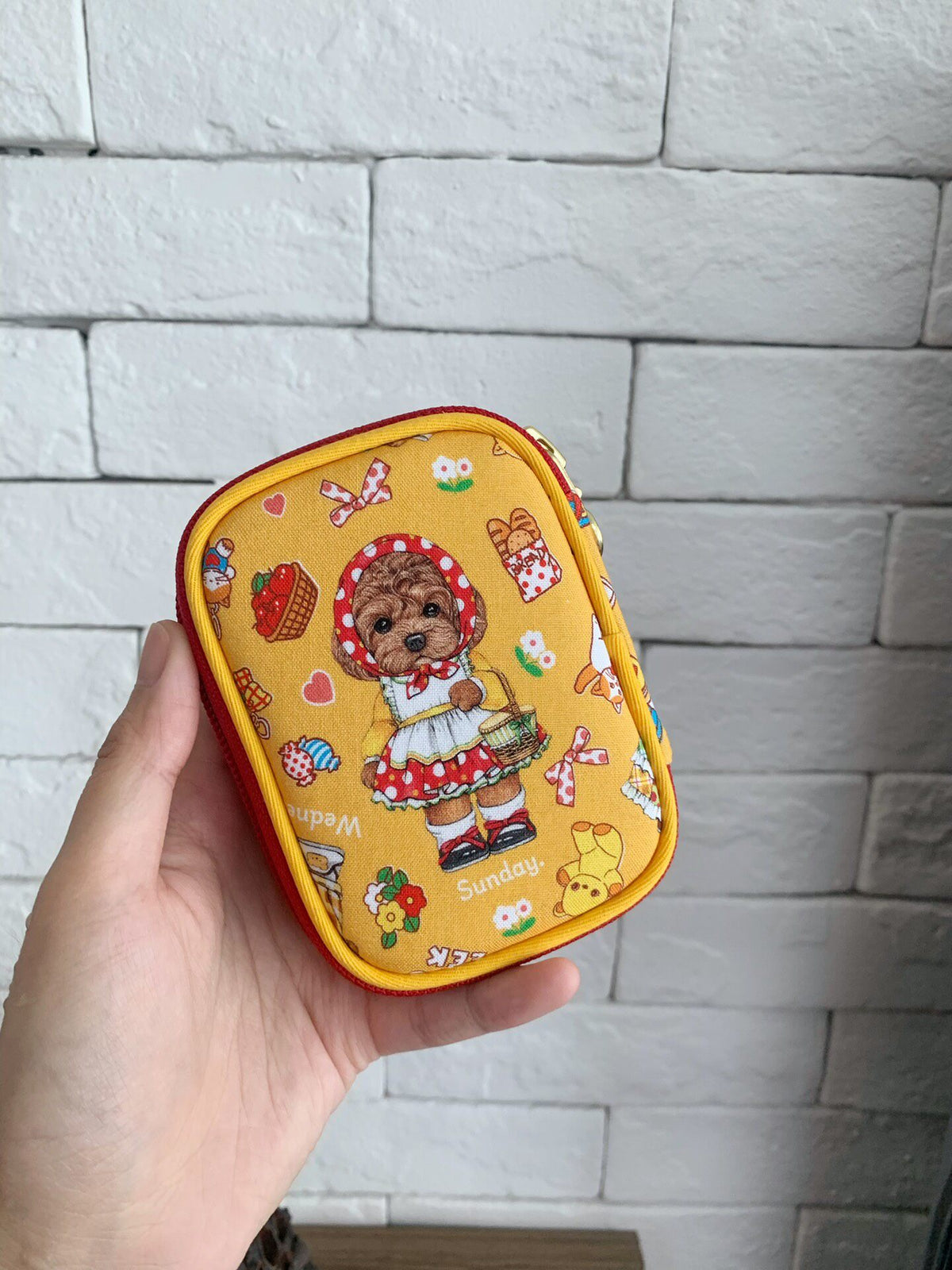 Yellow Cotton Poodle Print Organizer Pouch