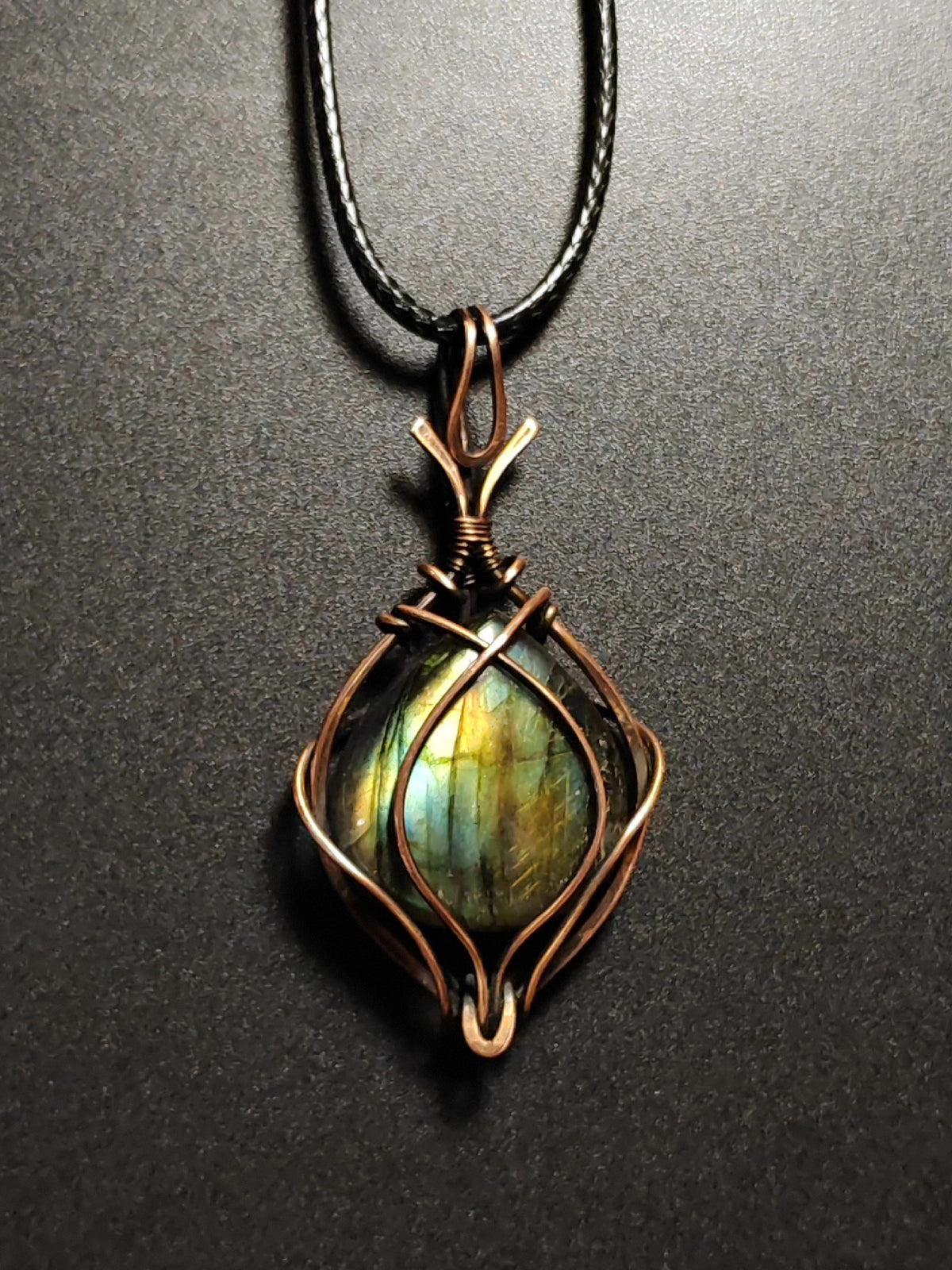 Labradorite Pendant Wire Wrapped Brass