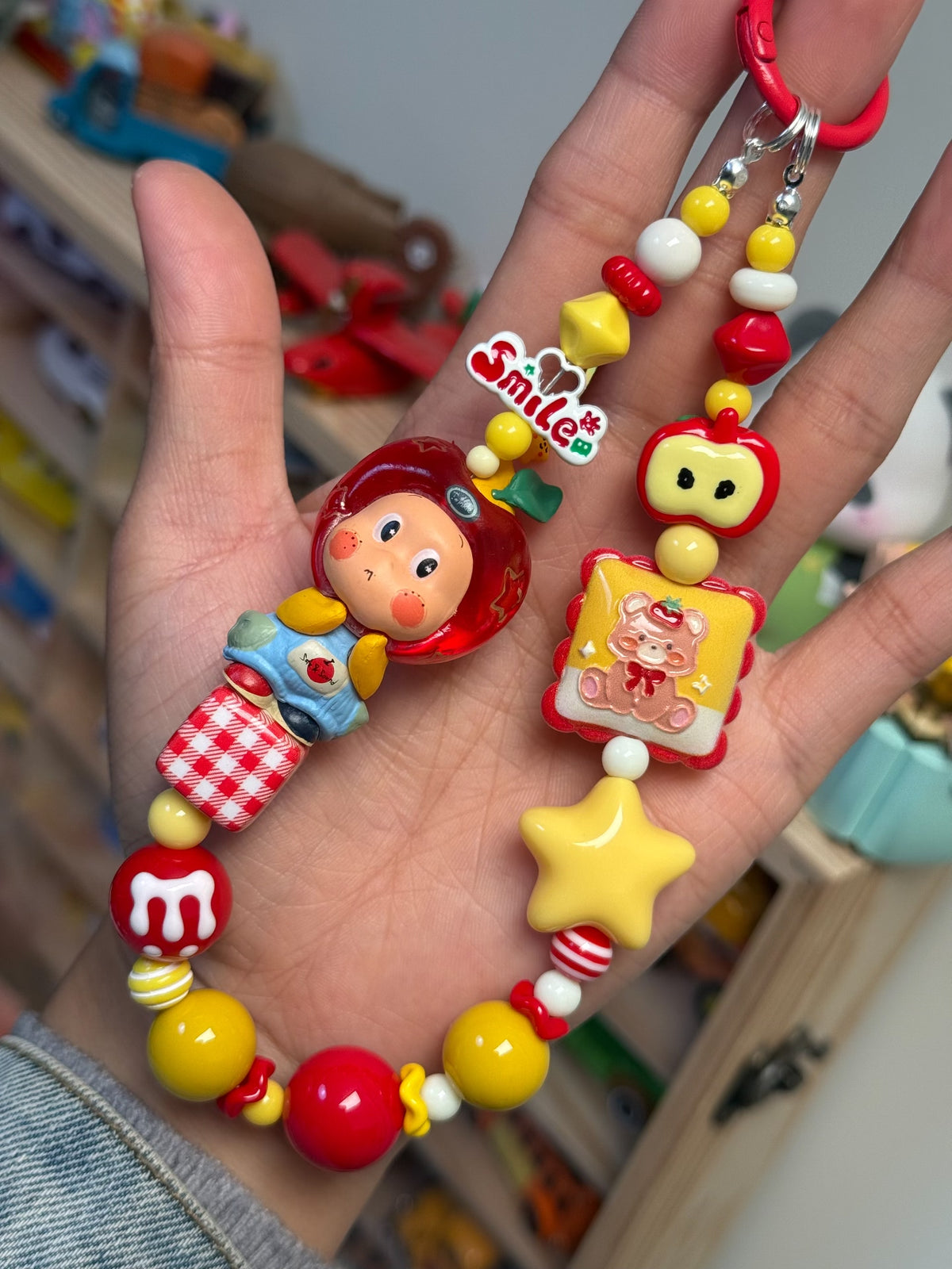 Apple Star Character Beaded Phone Strap