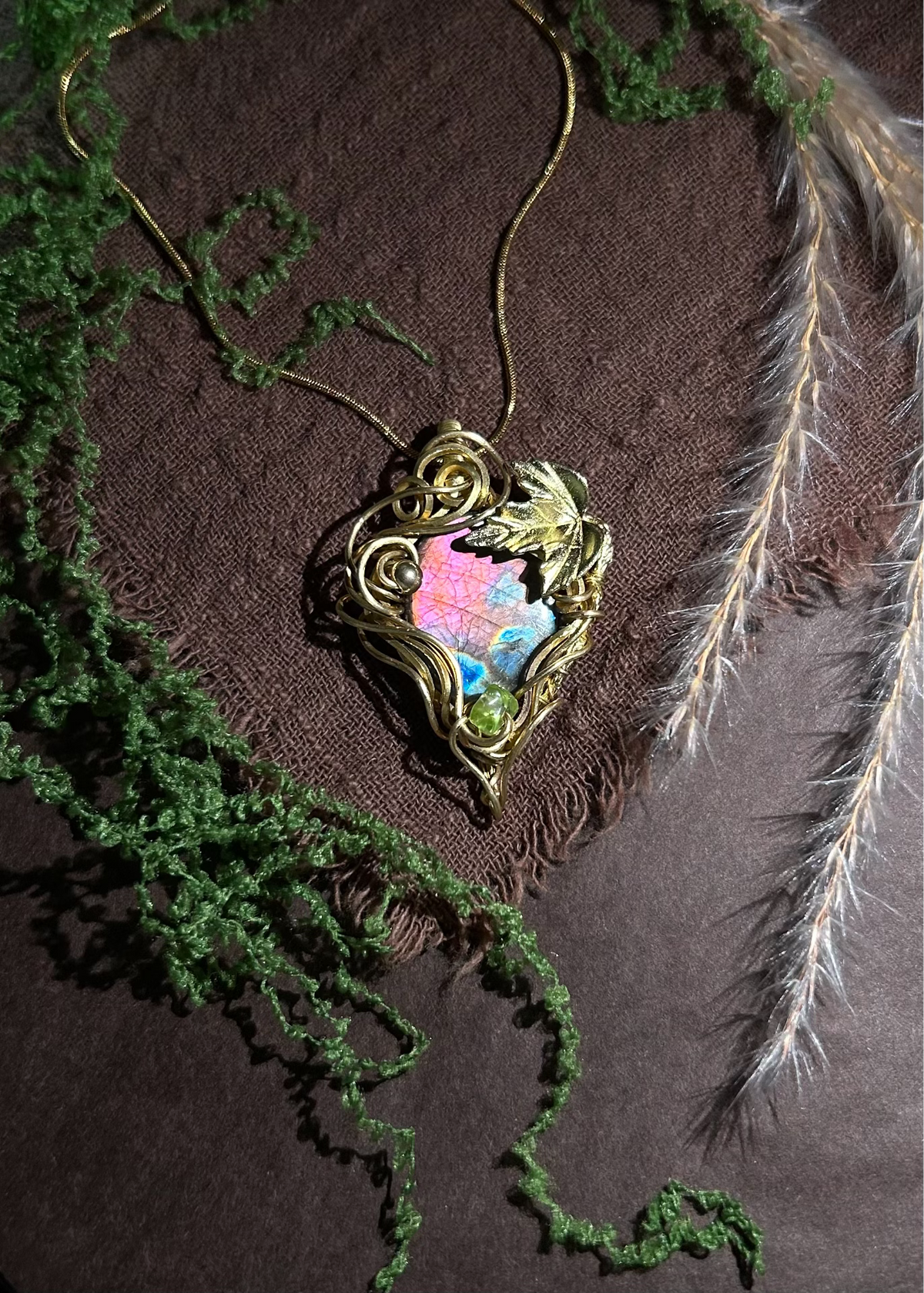 Wire Wrapped Labradorite Pendant with Peridot