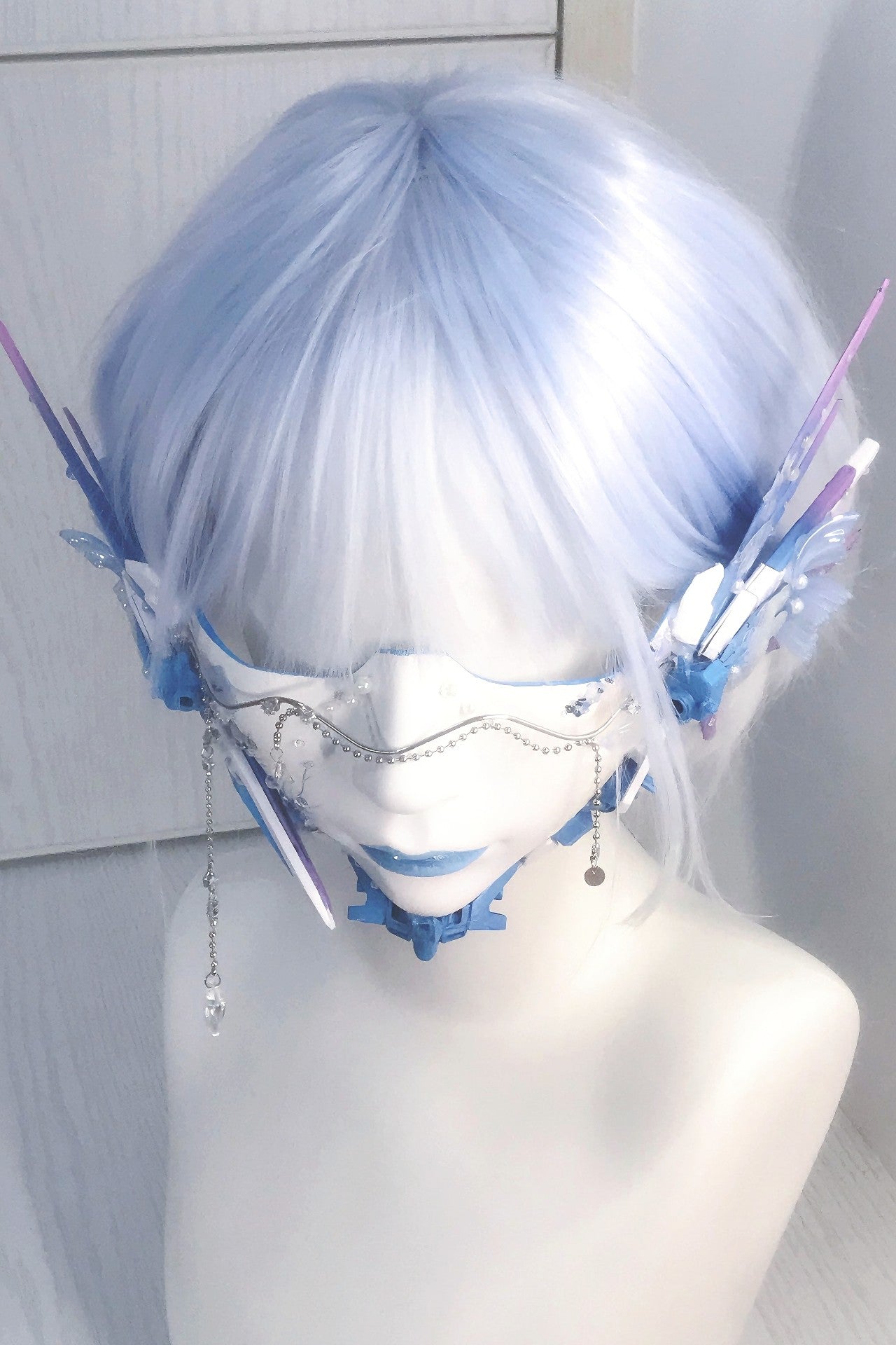 Cyberpunk Half-Face Mask with Butterfly Wing Accents