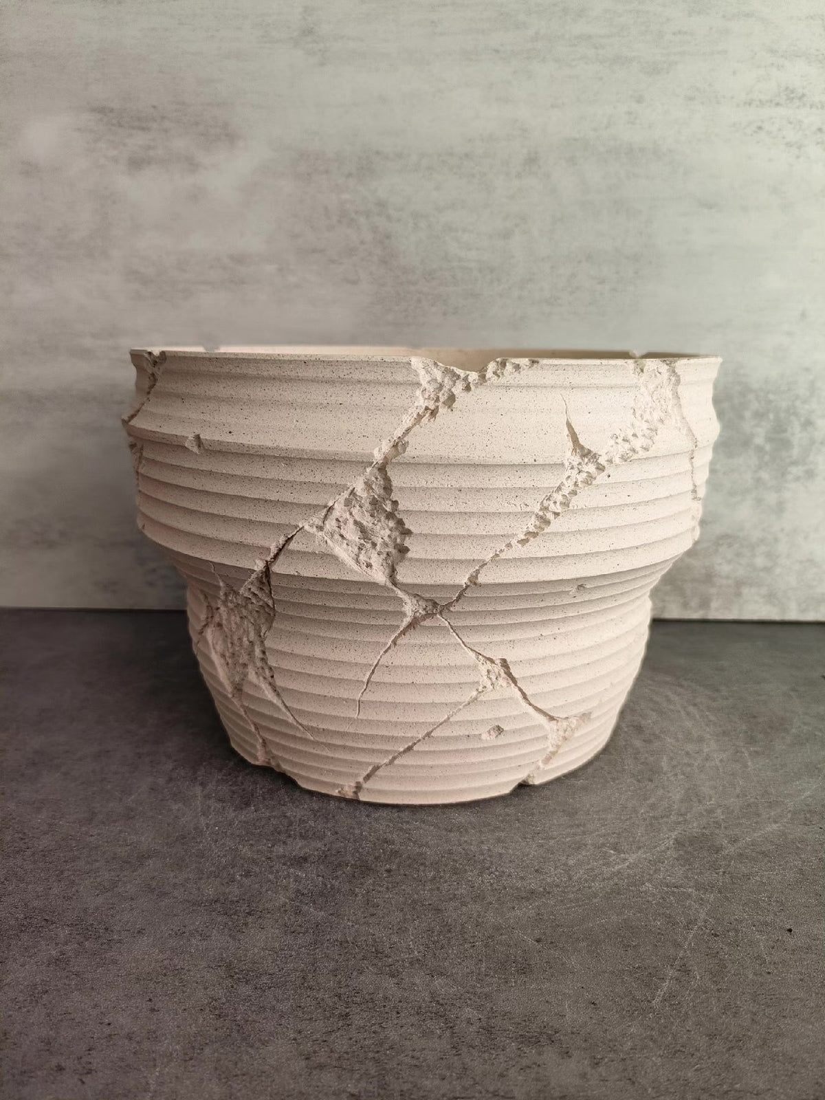 Cracked Ceramic Planter with Ribbed Texture