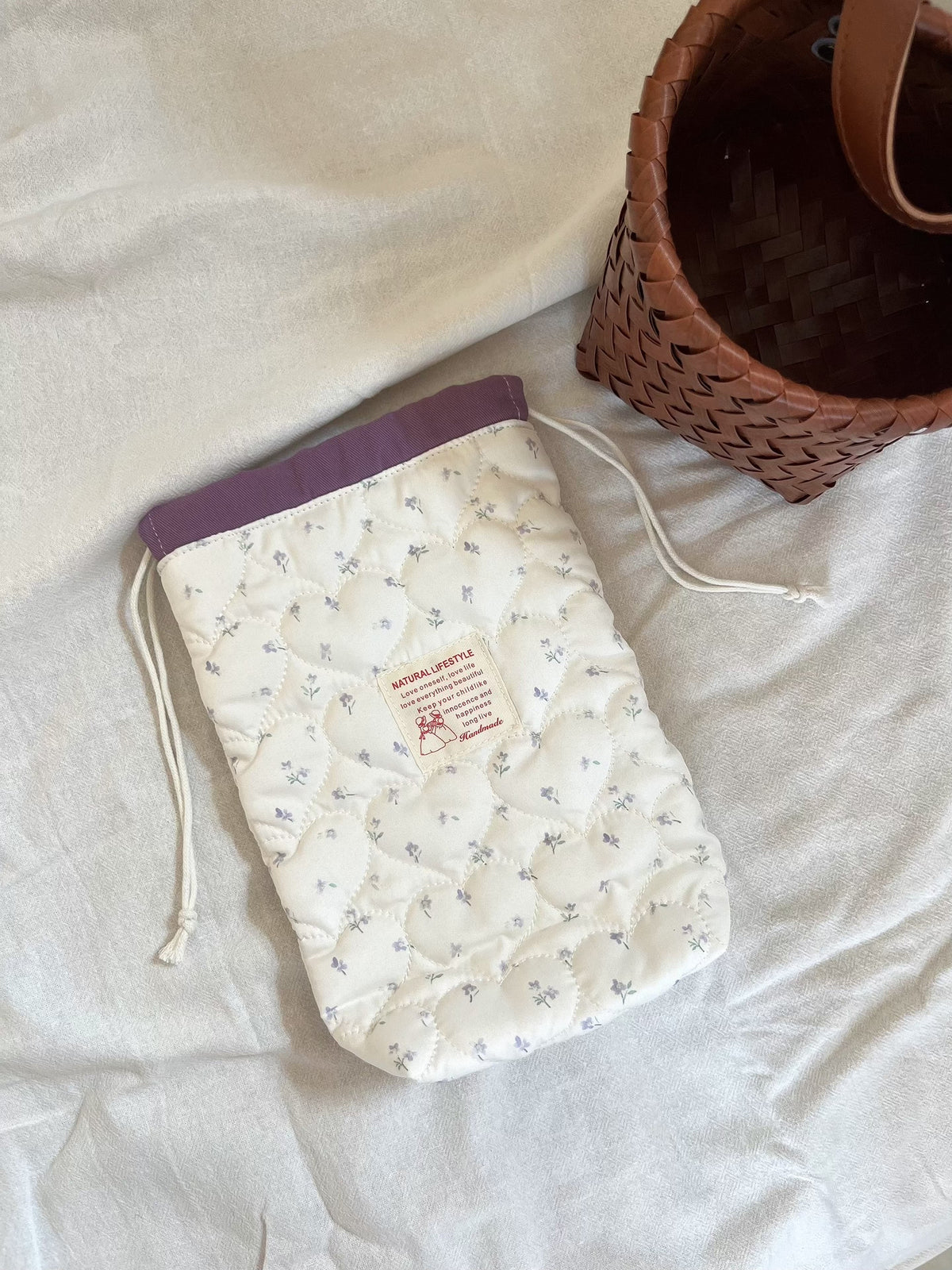 Handmade Quilted Floral Drawstring Pouch