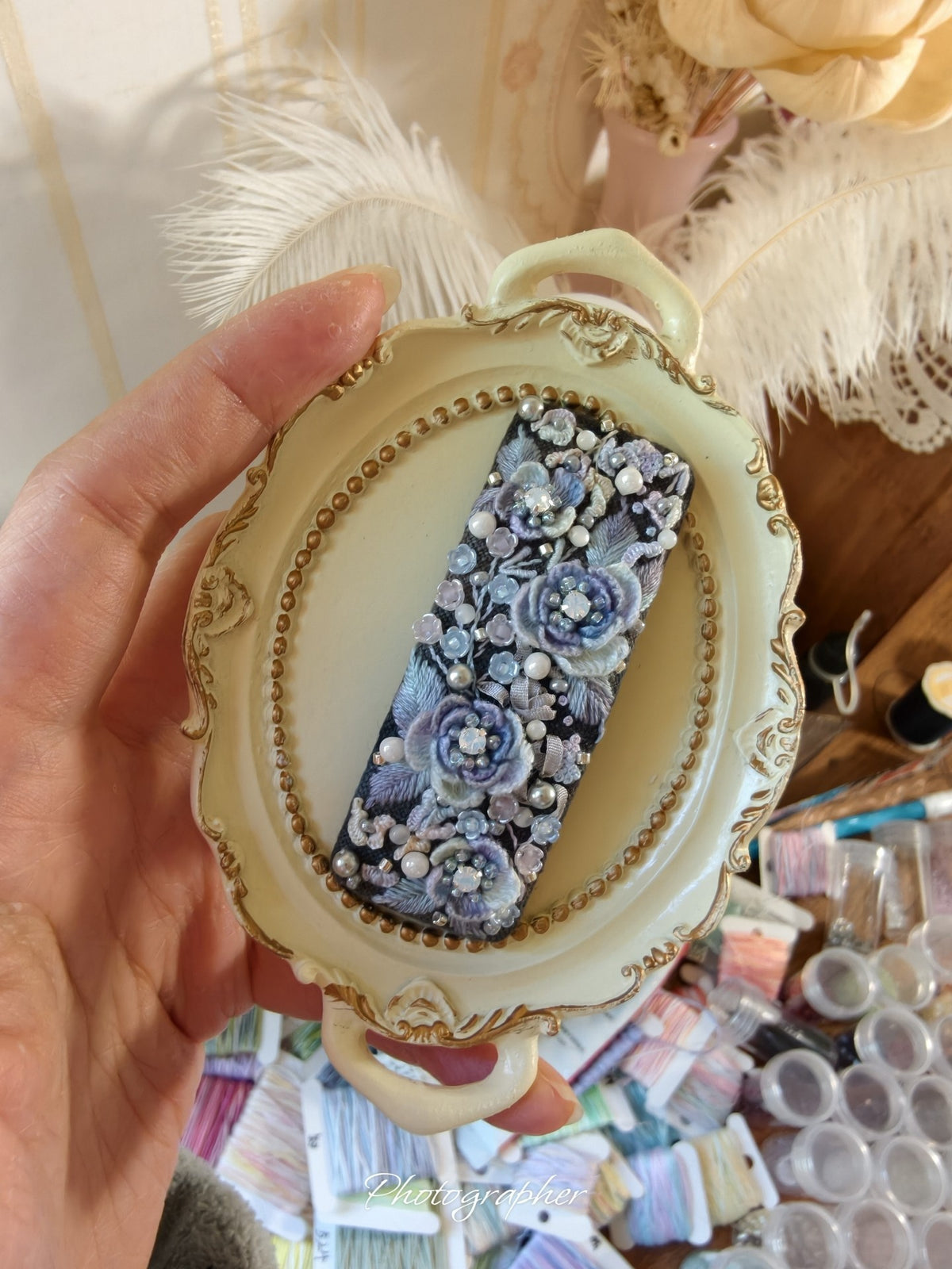 Handmade Embroidered Hair Clips Floral Set