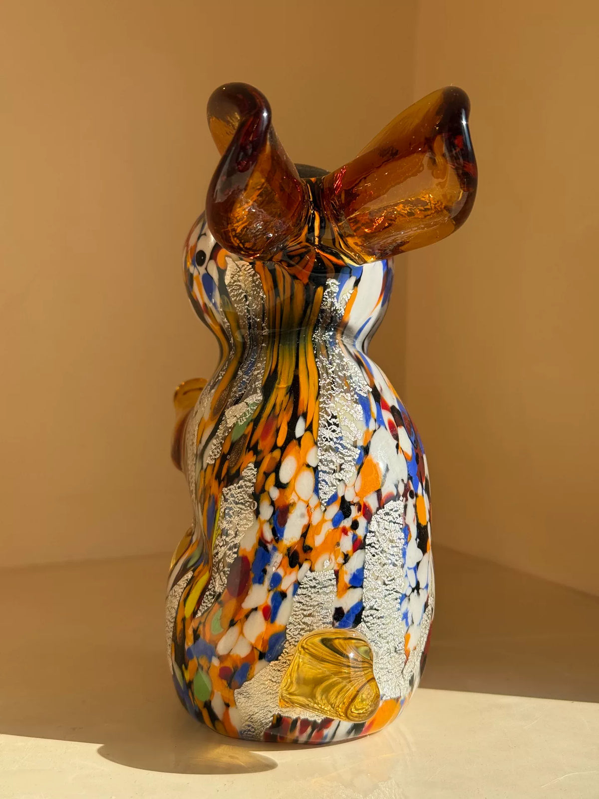 Vintage Glass Rabbit Figurine with Silver Foil