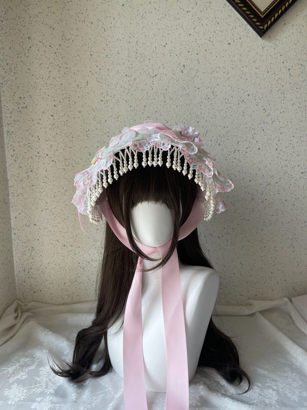 Lolita Pink Green Lace Flat Hat