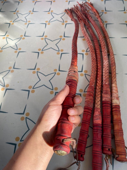Handmade Leather Equestrian Whip with Solid Wood Handle, 75cm