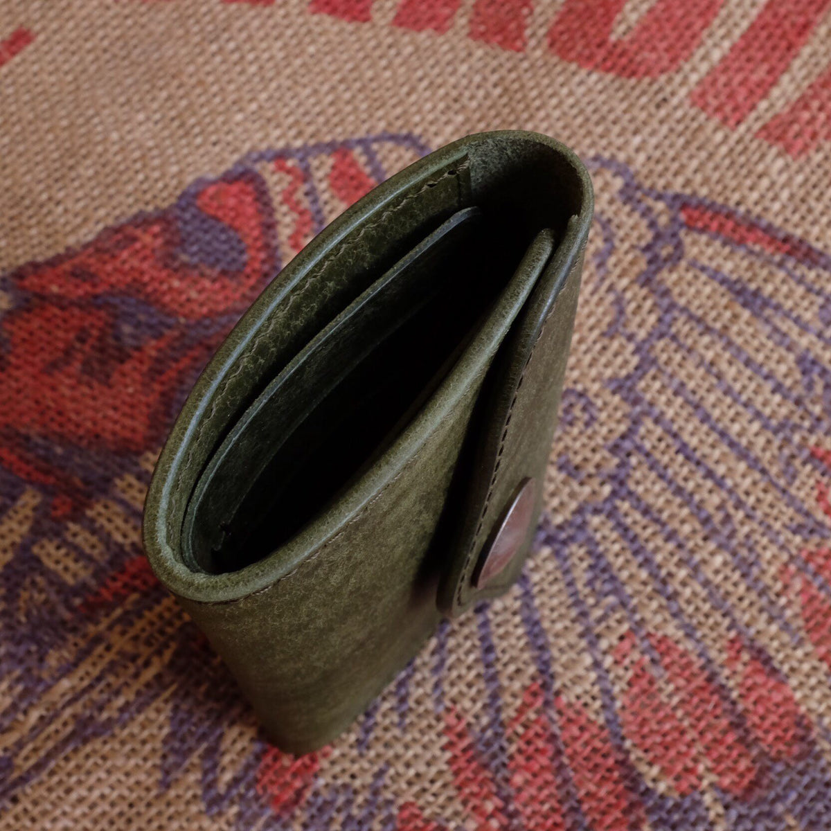 Handmade Leather Bi-Fold Wallet Olive Green