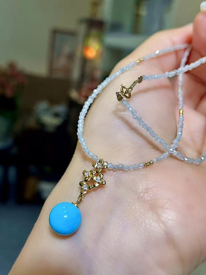 9.3mm Blue Sphere Pendant Necklace with Faceted Bead Chain