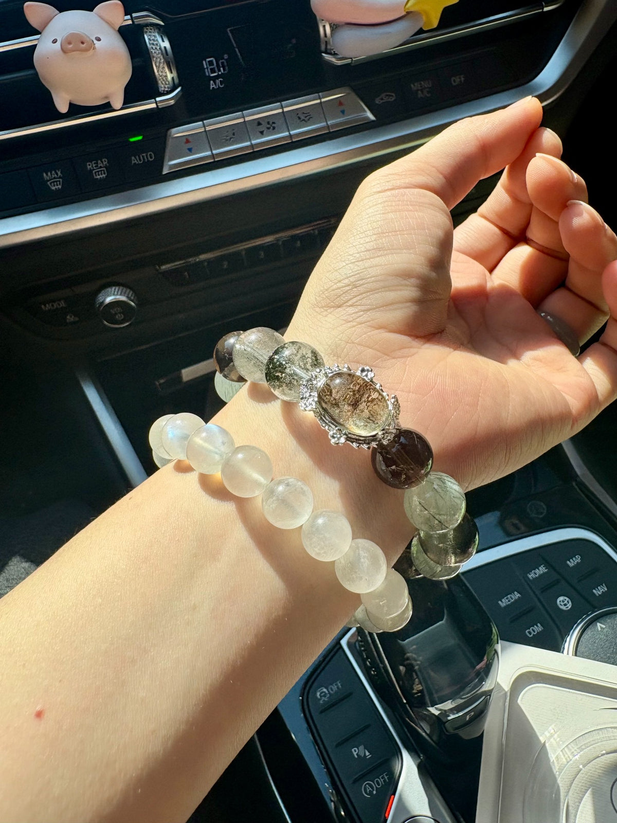 Natural Green Phantom Quartz Crystal Bracelet 12-13mm