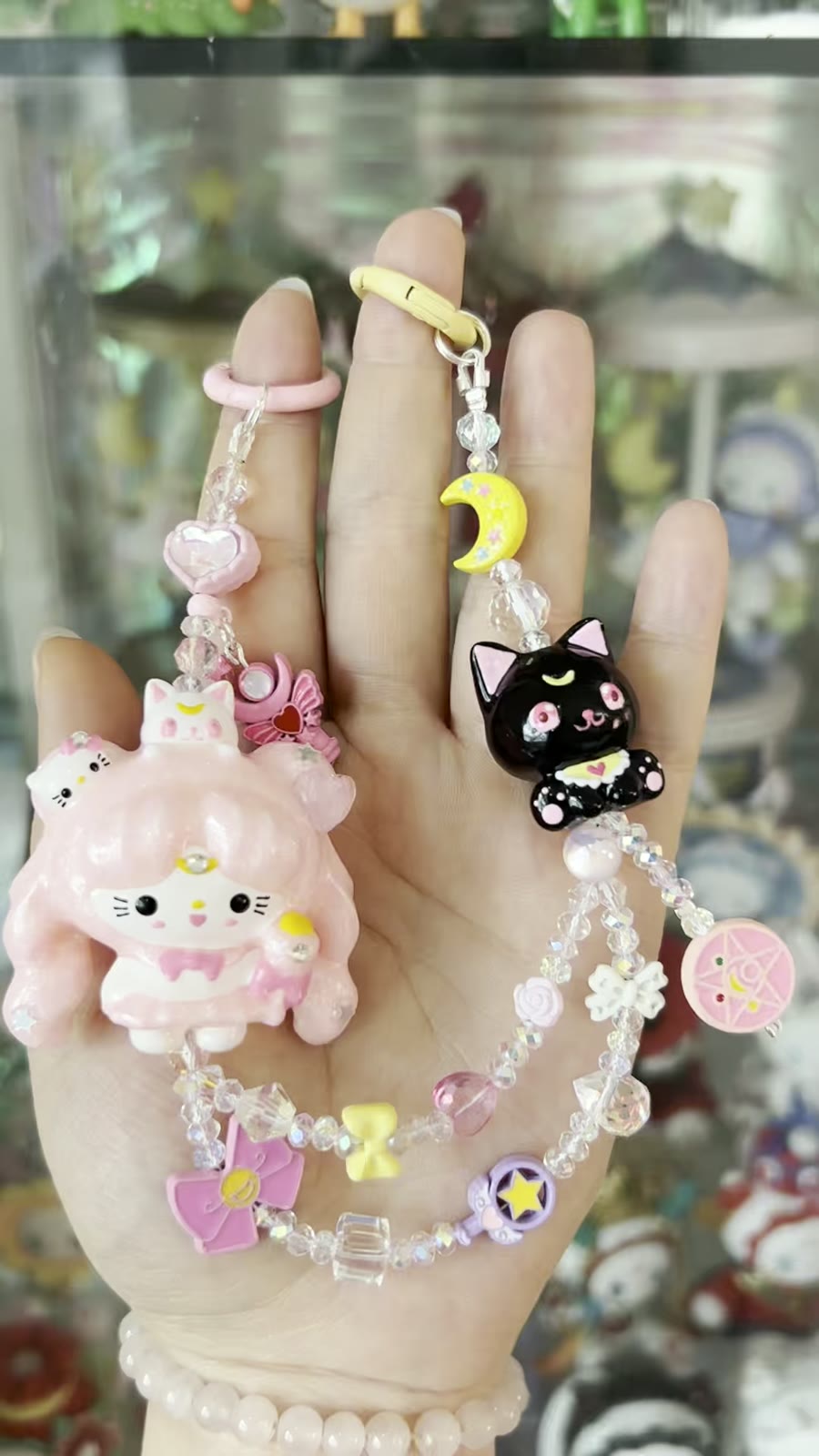 Hand-Painted Kitty Beaded Phone Strap Set