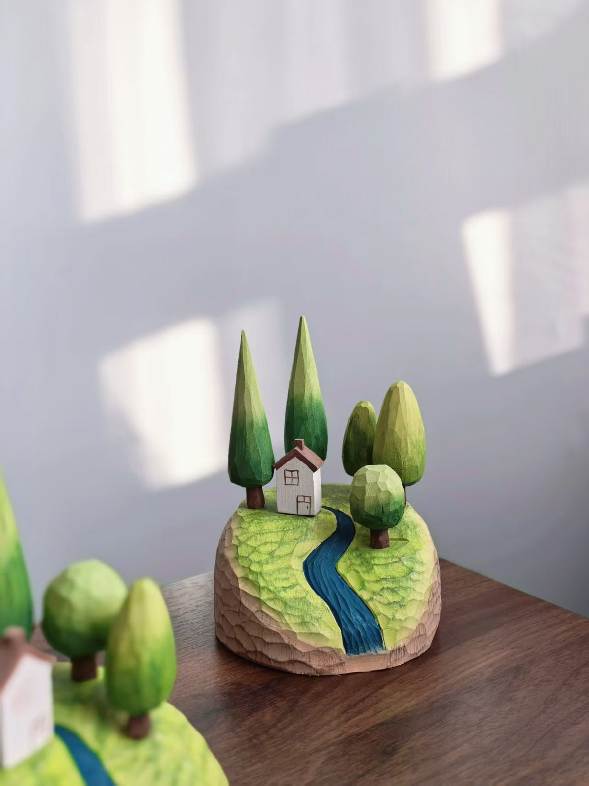 Hand Carved Wooden Cottage Ornament Magnetic Trees
