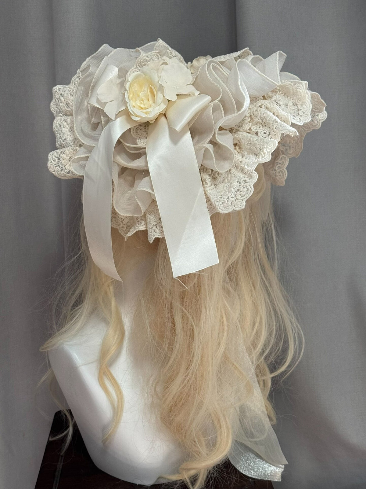 Handmade Lolita Straw Bonnet with Lace Flowers
