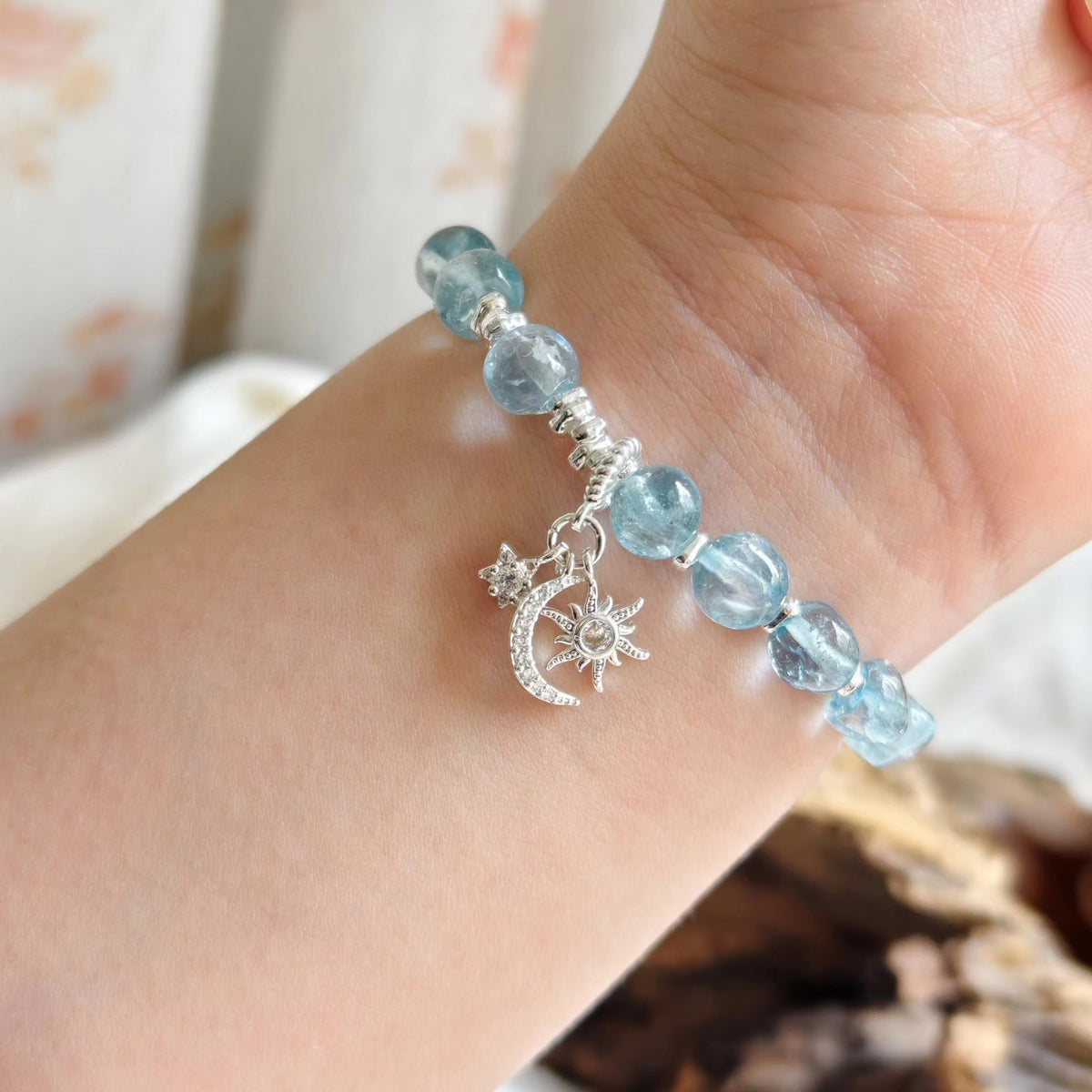 Natural Blue Topaz Candy Bean Beaded Bracelet