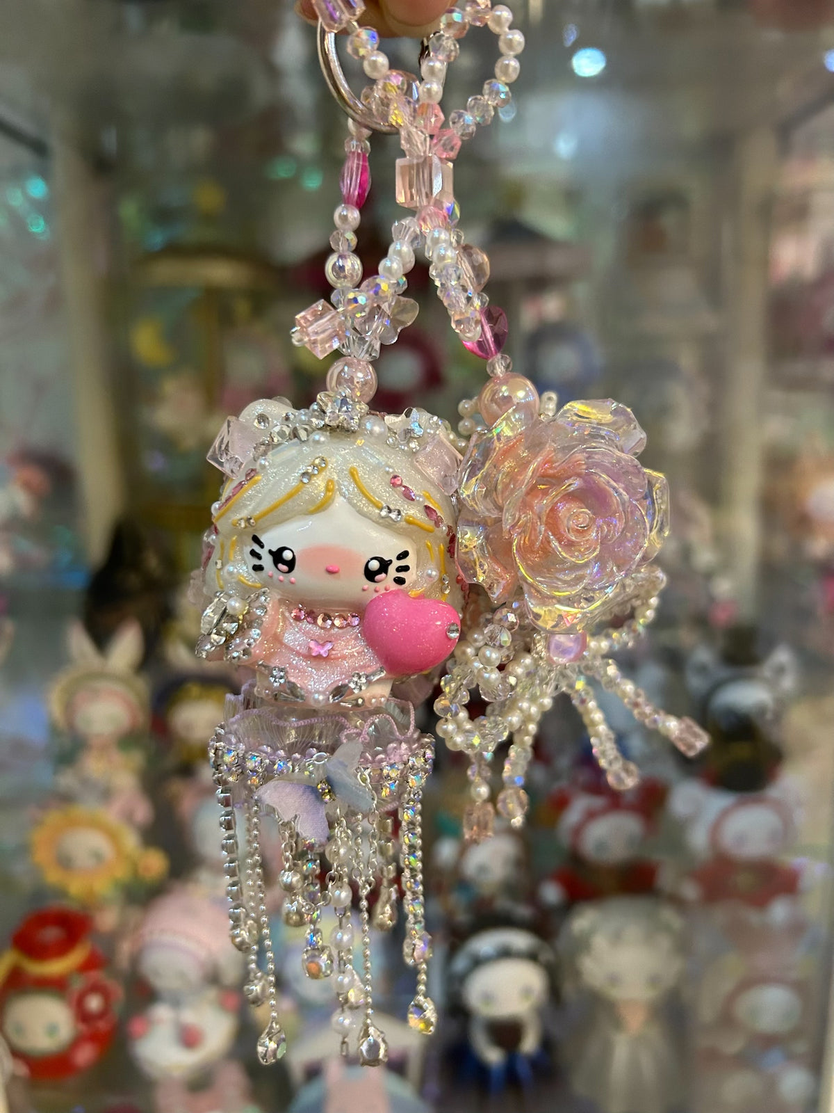 Sparkling Pink Kitty Charm Keychain