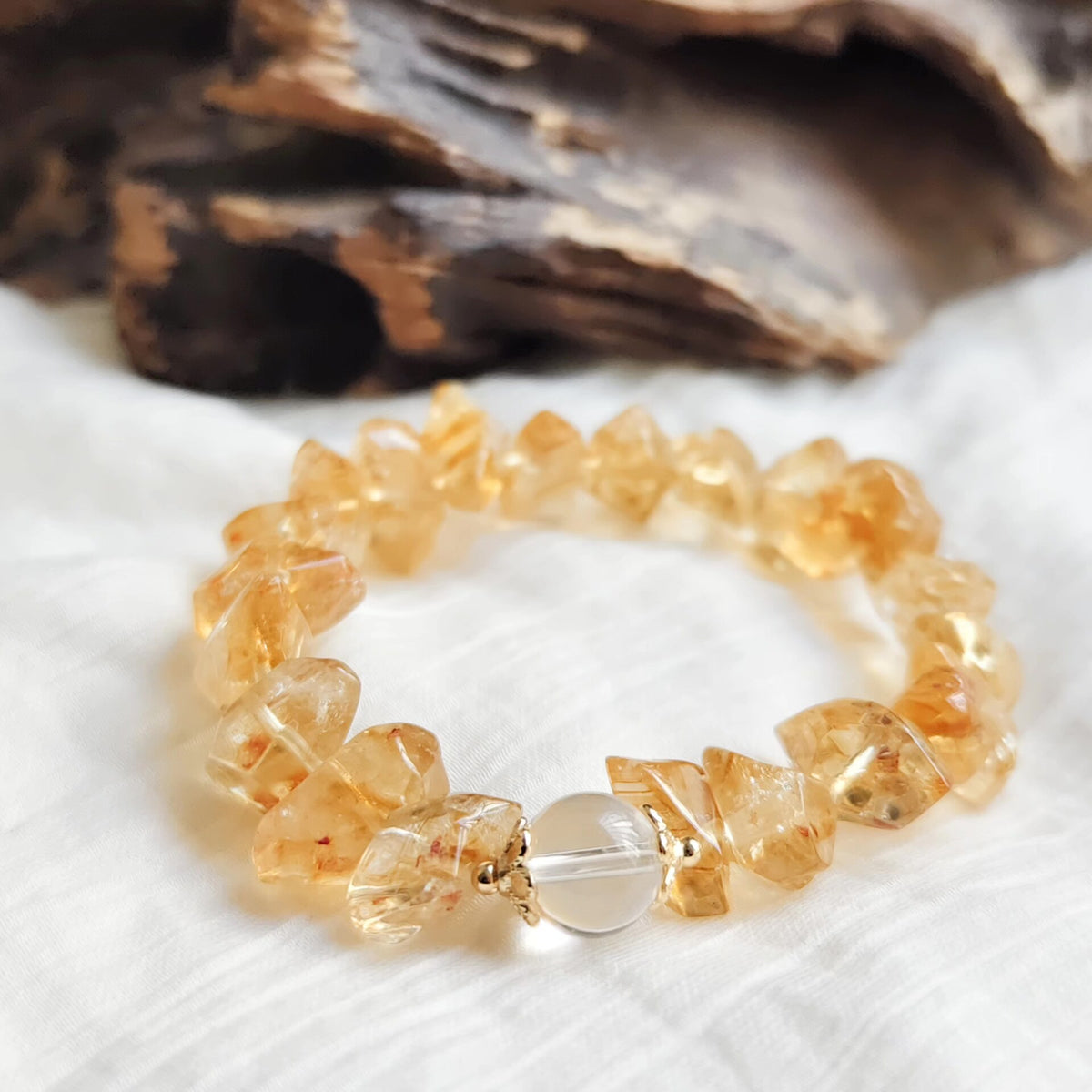 Bracciale in citrina a doppia terminazione con quarzo trasparente