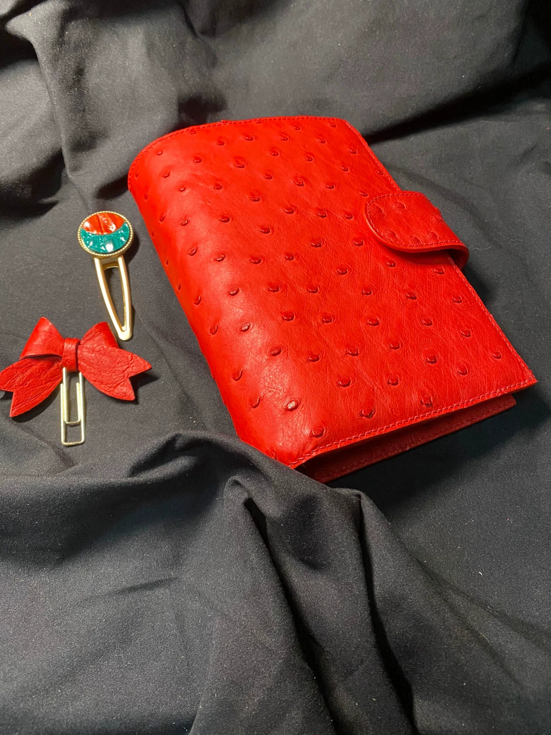 Red Ostrich Leather Ring Journal Cover