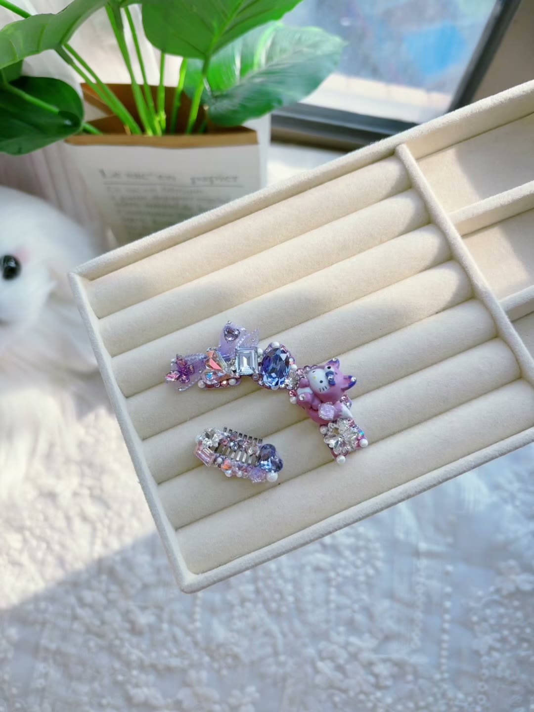 Purple Crystal Frog Pet Hair Clip Set