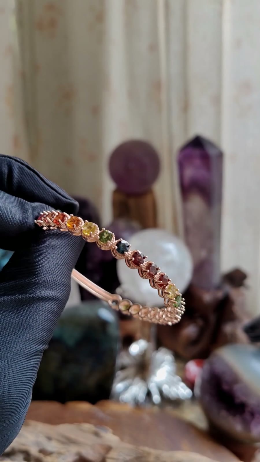Adjustable Pure Silver Tourmaline Bangle Bracelet