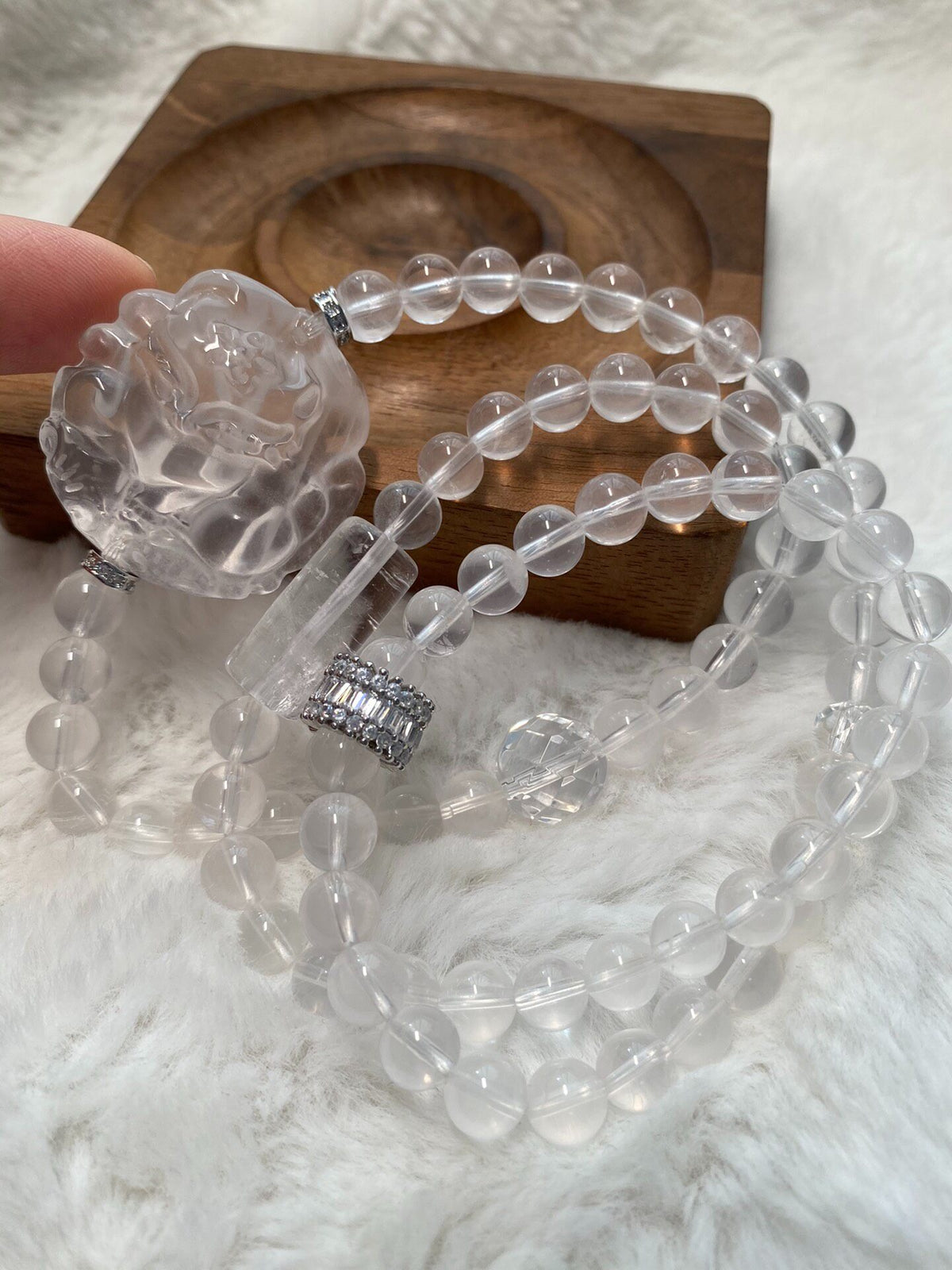 Milky White Crystal Triple Wrap Fox Bracelet