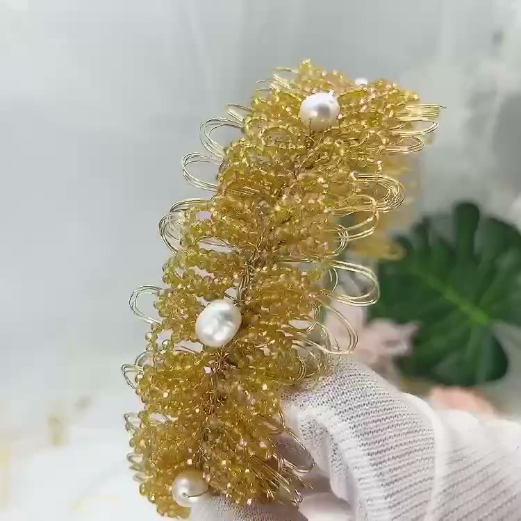 Sunflower Beaded Headband with Pearl Accents