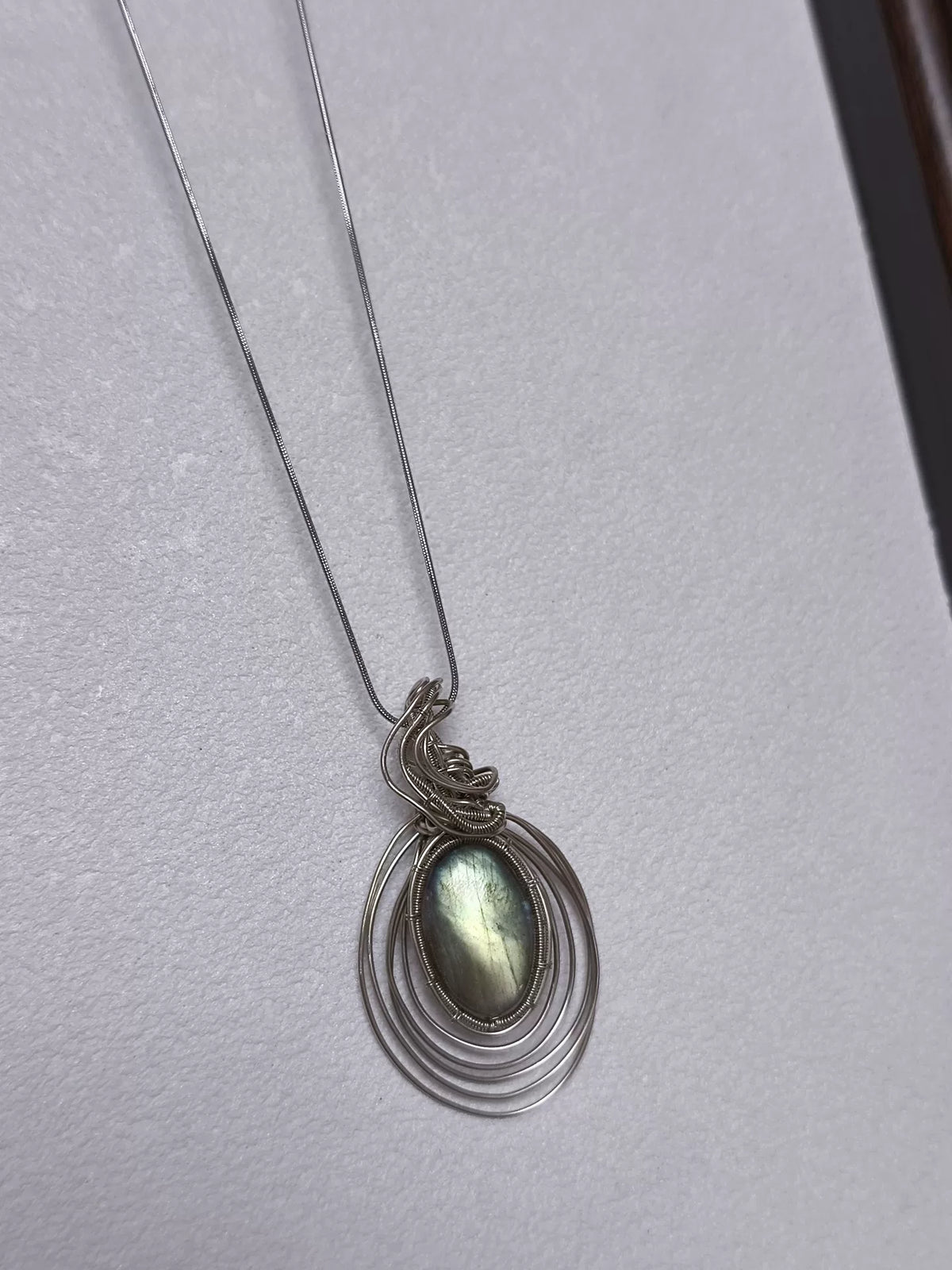 Oval Labradorite Wire Wrapped Pendant Necklace