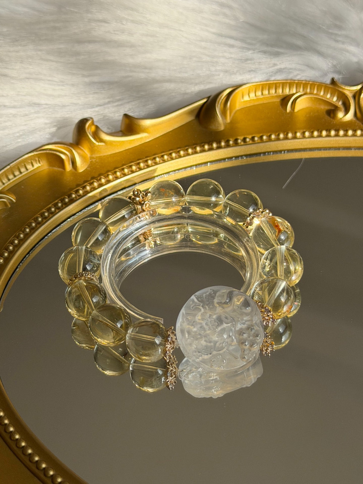 Pulseira de Citrina com Pendente de Quartzo Branco