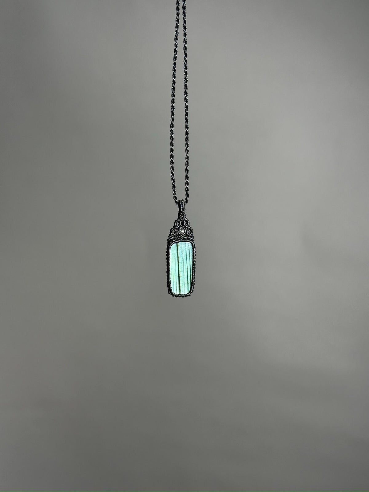 Handmade Labradorite Cord Necklace Mint Green Pendant