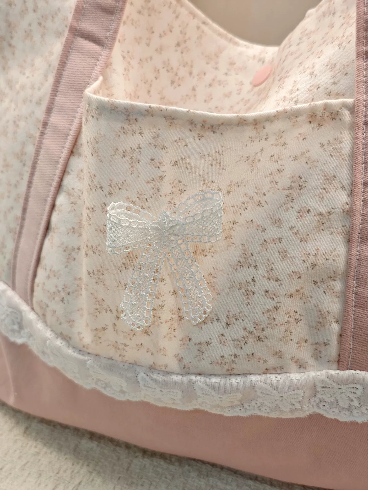 Pink Floral Spliced Large Tote Bag