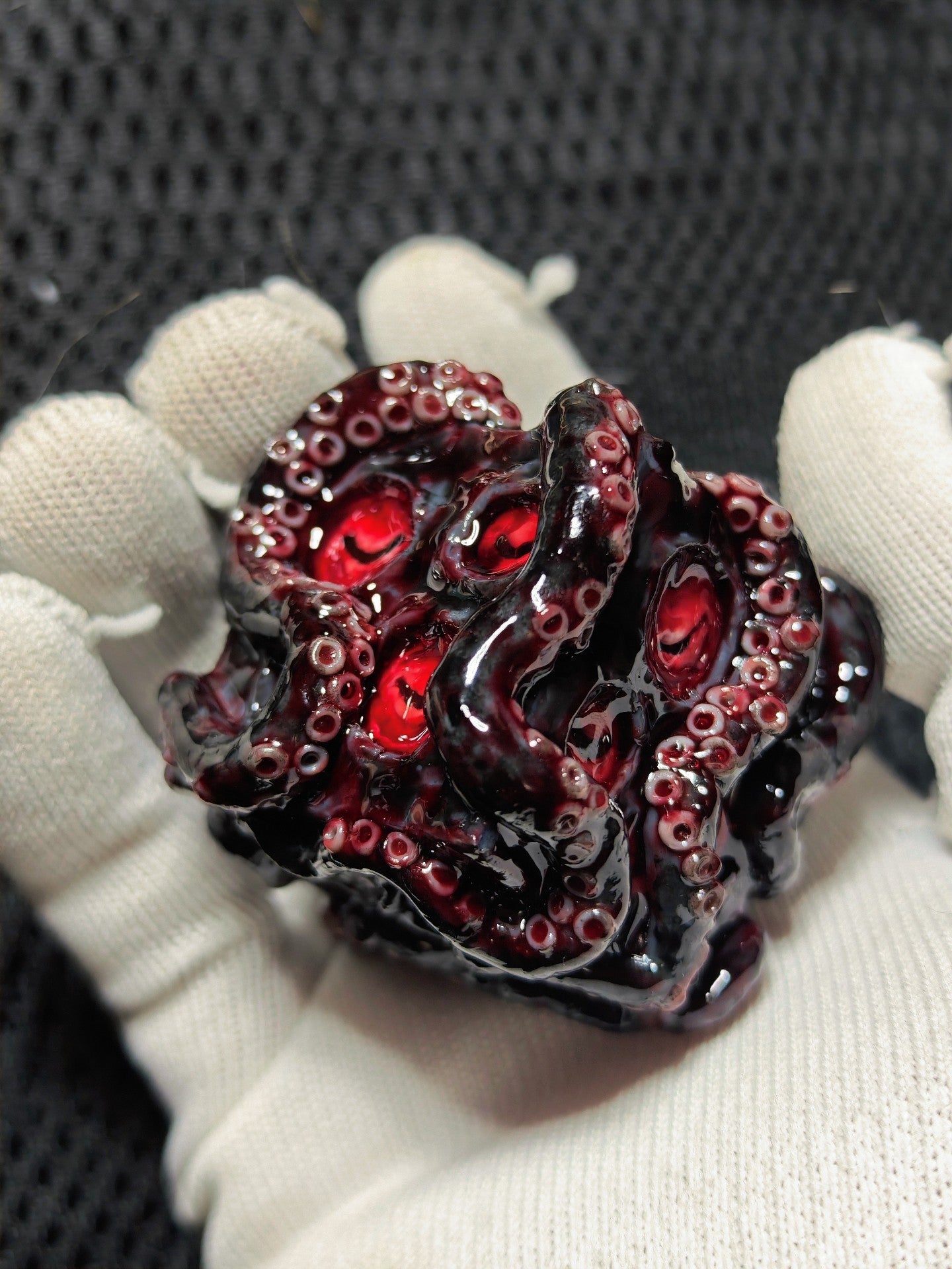 Cthulhu Abyss Dice - Glossy Black with Red Inlays and Tentacle Details