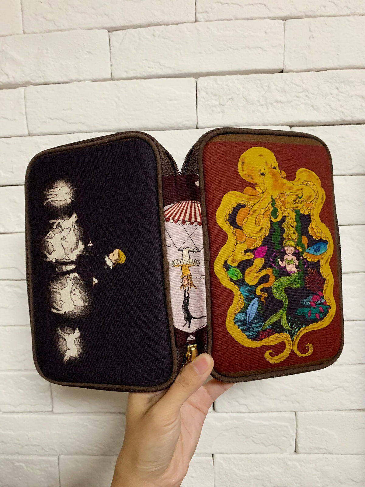 Fabric Zipper Case with Octopus Illustration