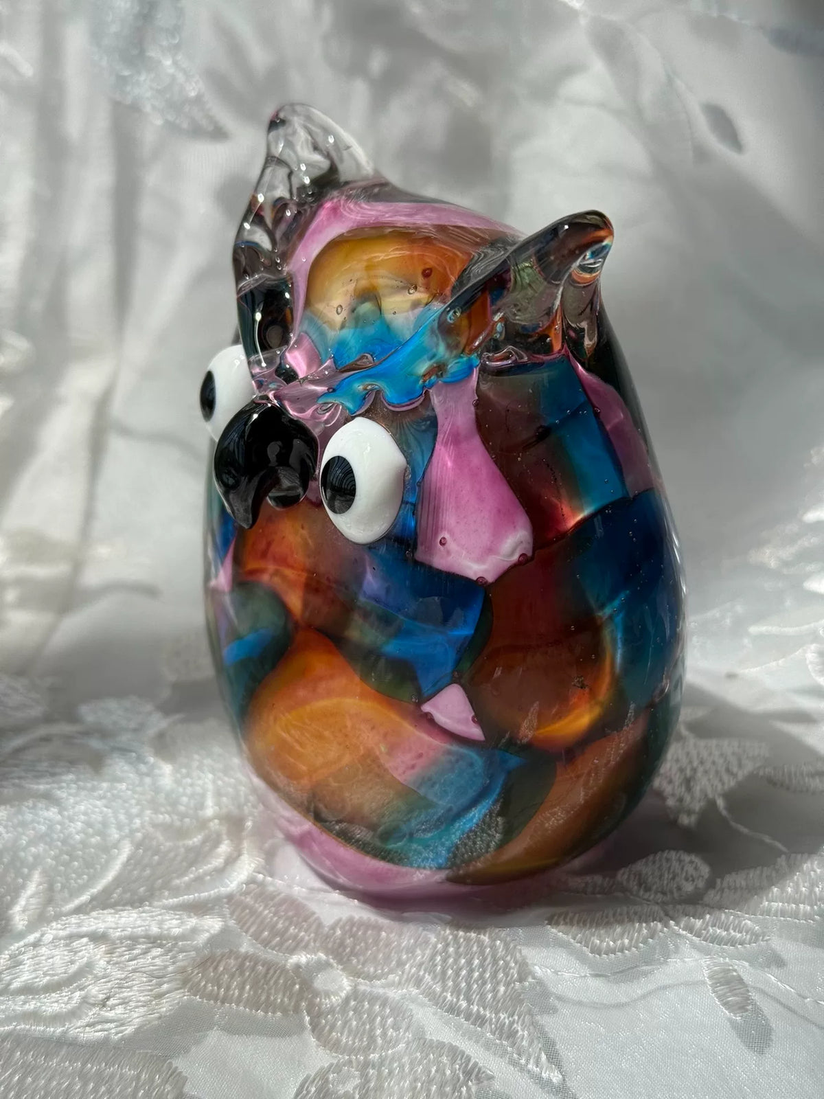 Glass Owl Figurine Multicolor Block Design