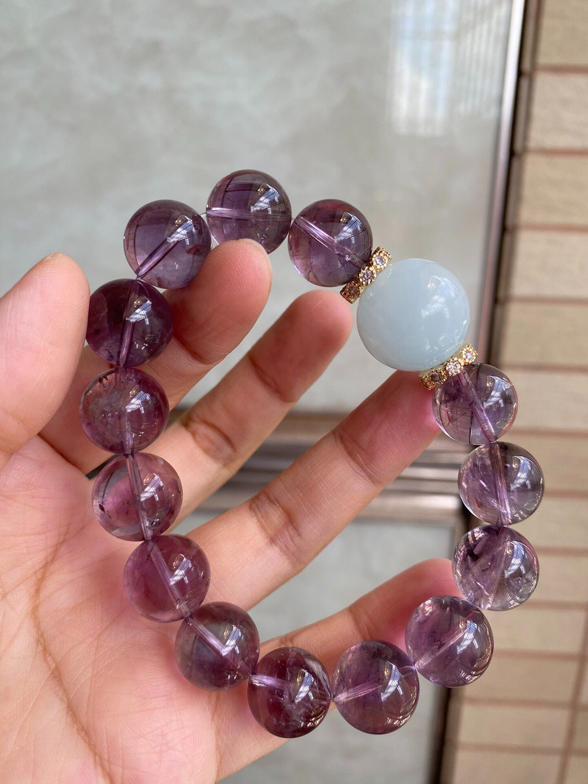 Amethyst Aquamarine Beaded Bracelet 14mm