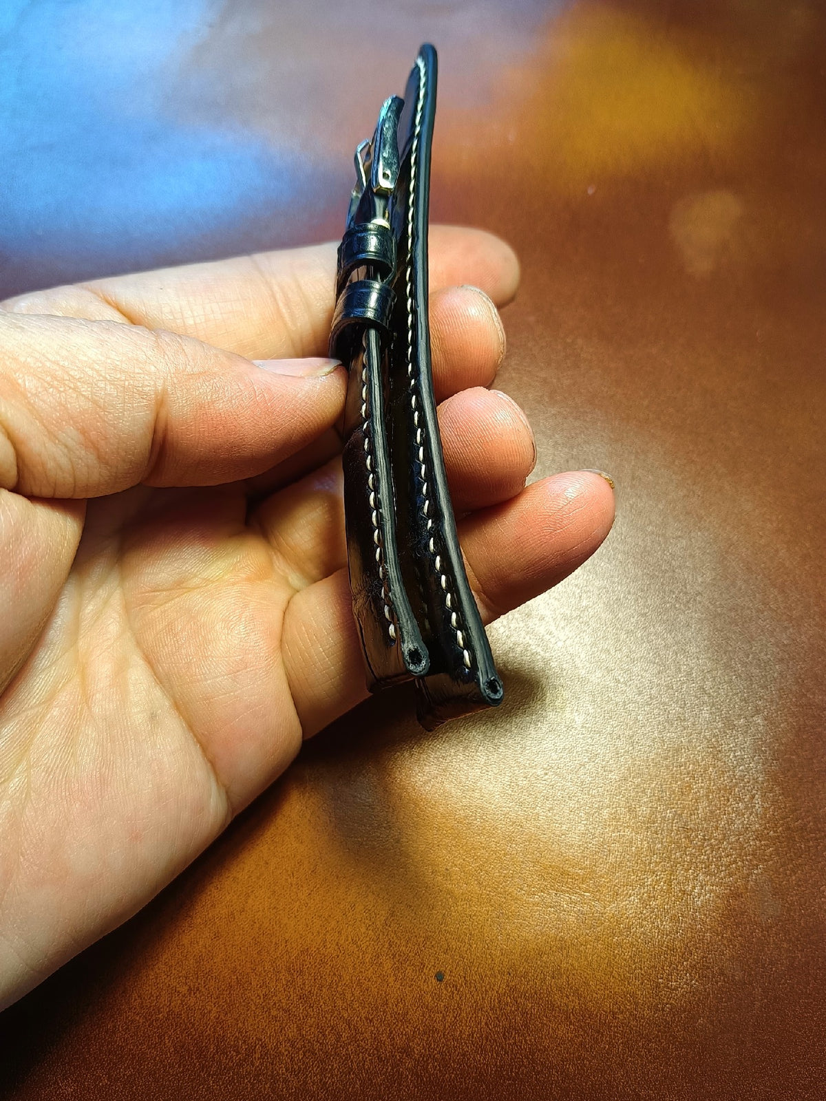 Black Crocodile Leather Watch Strap Quick Release